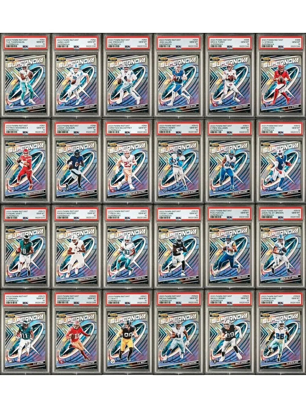 2023 Panini Supernova NFL Complete 24 Card Football Set PSA 10 Gem & Display